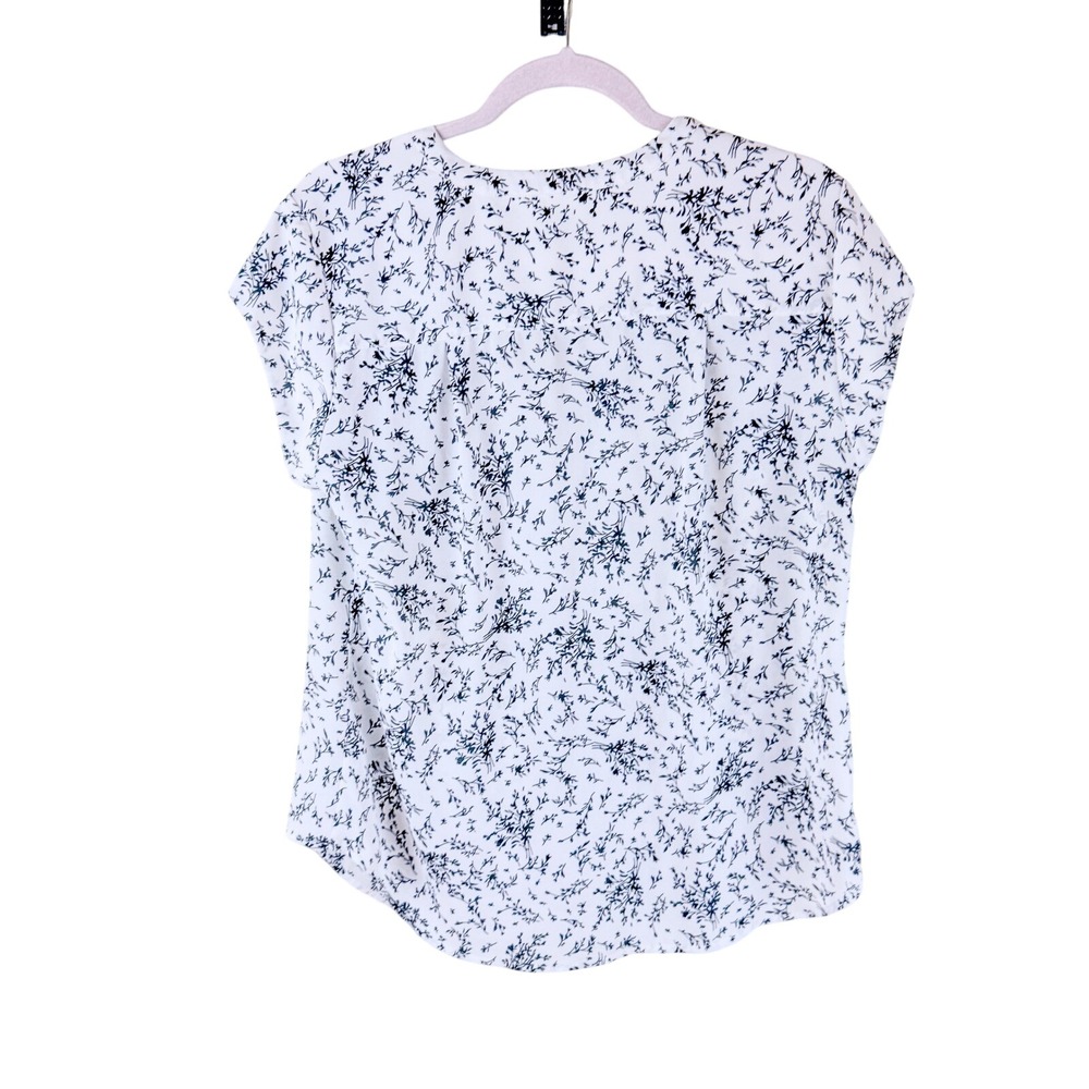 Monday Fun Women White Black Floral V-Neck Cap Sleeve Blouse Top‎ Large - Picture 2 of 4